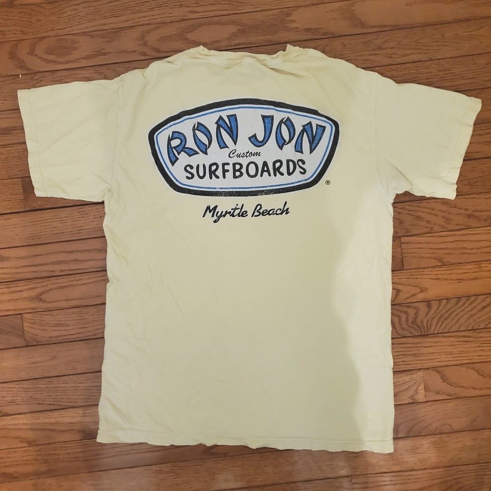 Vtg Ron Jon Surf Shop Myrtle Beach Graphic T-Shirt Mens Med. Yellow Tee Thrashed